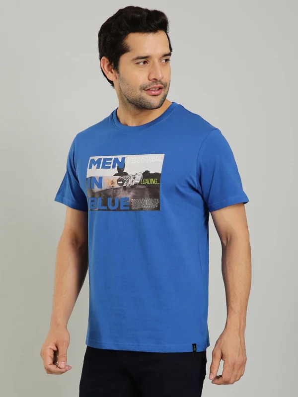 Indian Terrain Men's Half Sleeve Regular Fit Blue Round Neck T-Shirt